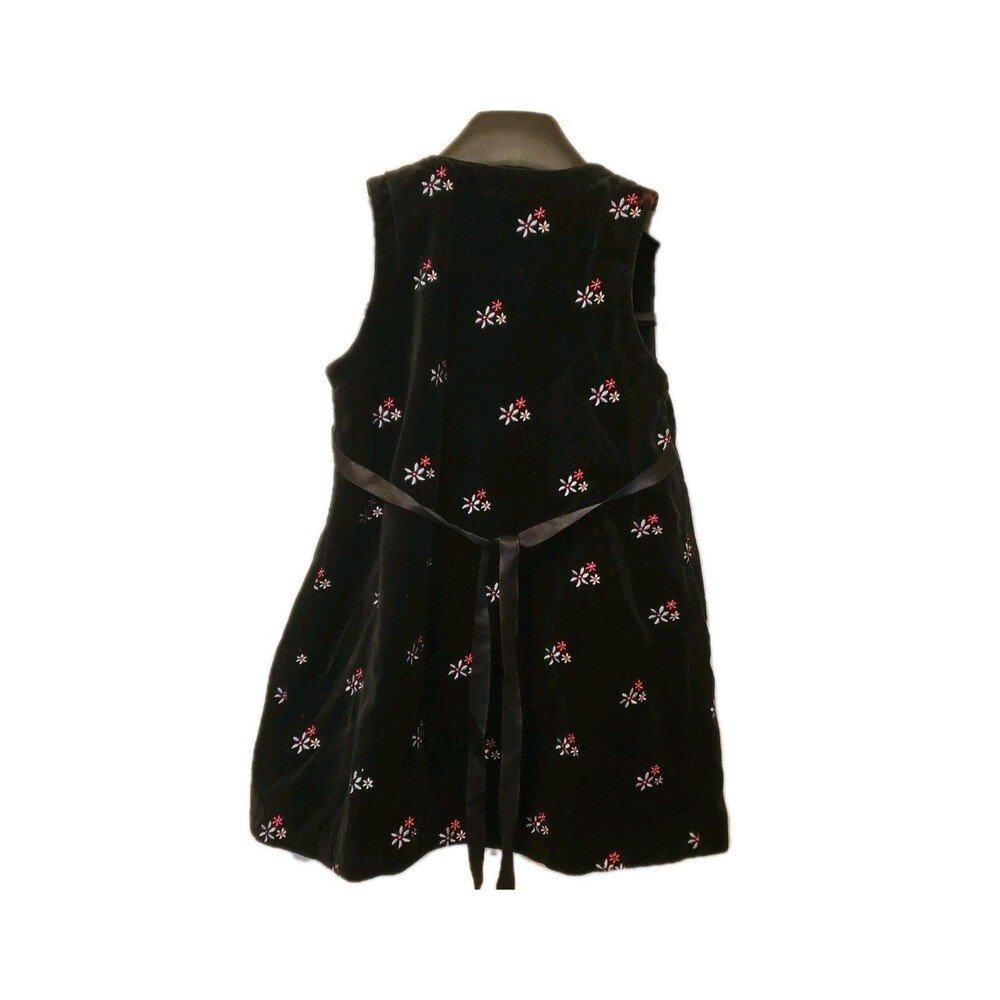 Hanna Andersson Black Velvet Wrap Dress Velvet Feel Embroidered Flowers Sz 100 3 - Picture 7 of 7